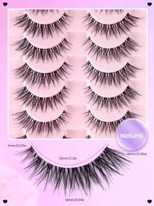 MAANGE 10 Pairs Natural Curly Thin Full Eye False Eyelashes, Natural Eyelashes, Cat Eye Style Extended Tail Eyelashes, Suitable For Daily Wear, Suitable For Parties And Holidays, Strip False Eyelashes - Black - View 4