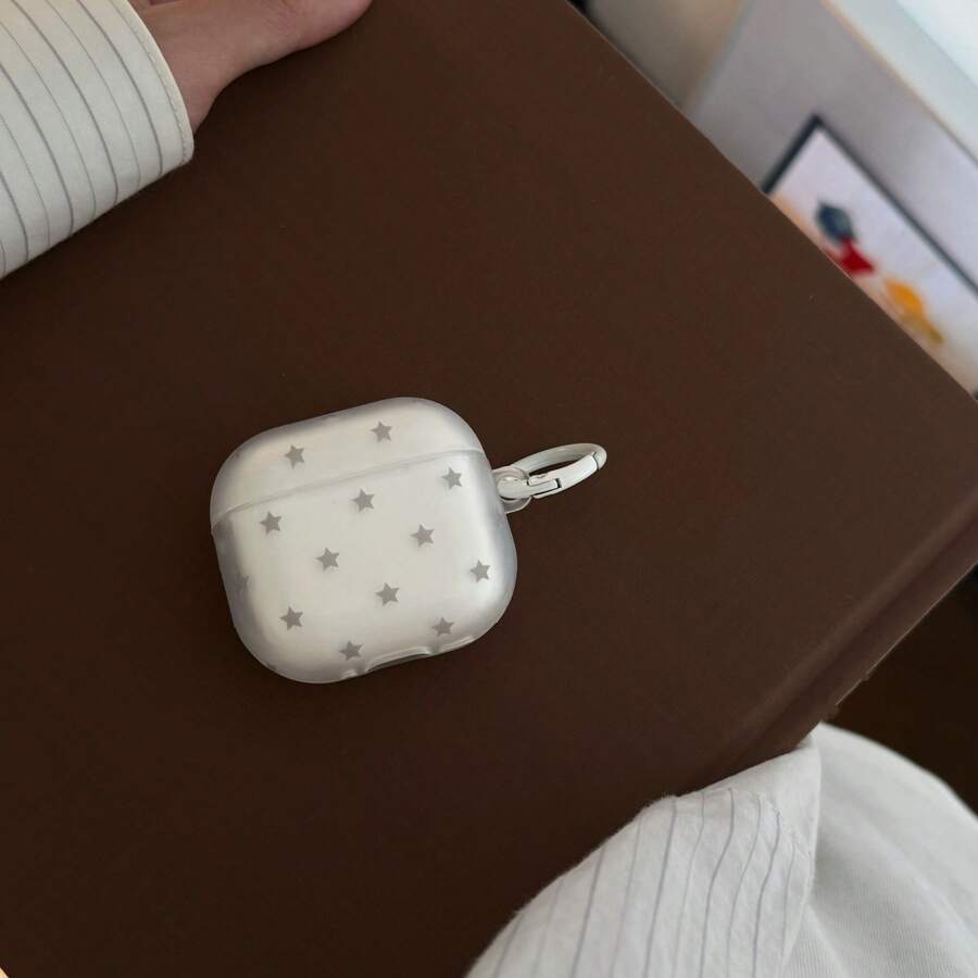Matte White Gray Star + White Ring Earphone Case Compatible With AirPods Case 2/3/4/5/Pro/Pro2/Pro3, Anti-Drop Earphone Case, Gift, Fashion Accessory, Combining Aesthetics And Practicality - White - View 1