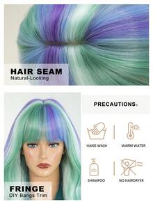 7JHH WIGS Hallowmas Green Purple & Blue Highlights Long Wave Curly Wigs For Women 26 Inch With Bangs, Synthetic Heat-Resistant Fiber Colorful Costume Wig For Cosplay Wear,Party Carnival Festivals Use - Multicolor - View 6