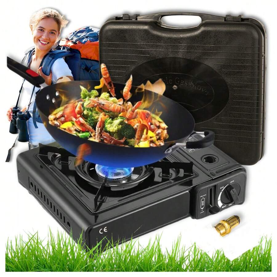 Portable Butane Gas Stove, Single Burner Camping Stove – Windproof Piezo Ignition Outdoor Cooker With Carrying Case For Camping, Hiking, Picnic, RV, BBQ, Hot Pot, Garden, Backyard & Emergency Cooking - A - View 1