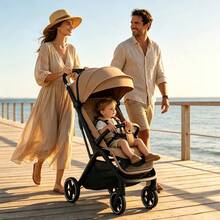 Lightweight Stroller, Portable Stroller, Ideal For Travel, Essential Baby Accessory, Breathable Mesh Fabric, One-Step Folding Stroller - Brown - View 9