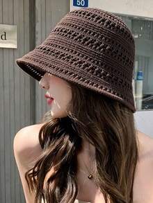 1pc Women's Solid Color Sun Hat, Breathable, Minimalist Fashion Beach Sun Hat, Suitable For Beach Activities - Multicolor - View 8