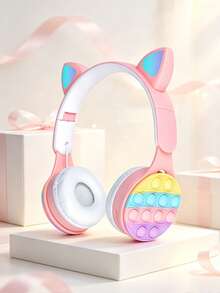 Gerripuer Foldable Wireless Headphones With Microphone, Retractable, Bubble LED Lights, HiFi Bass, Cheap Gift For Women, Online Class, Stress Relief - Pink - View 4