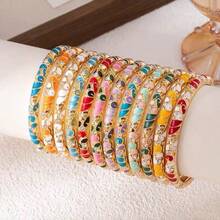Handmade Enamel Bracelet, Rhinestone Enamel Shiny Thin Bracelet, Fashionable Cute Colorful Gold-Plated Vintage Bracelet, Stackable, Gift For Wife Or Friend - Grape Diamond Bracelet - View 1
