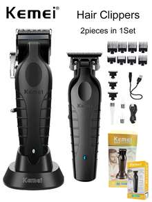 Kemei 2件套KM-2296和KM-2299专业理发器套装，适合家庭日常使用以及圣诞节或新年等节日理发。 - 黑色 - 查看 1