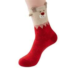 1/3/6/12 Pairs Women's Red Mid-Calf Socks, Printed With Santa Claus, Snowman And Reindeer Patterns, Suitable For Matching Christmas Outfits - Multicolor - View 5