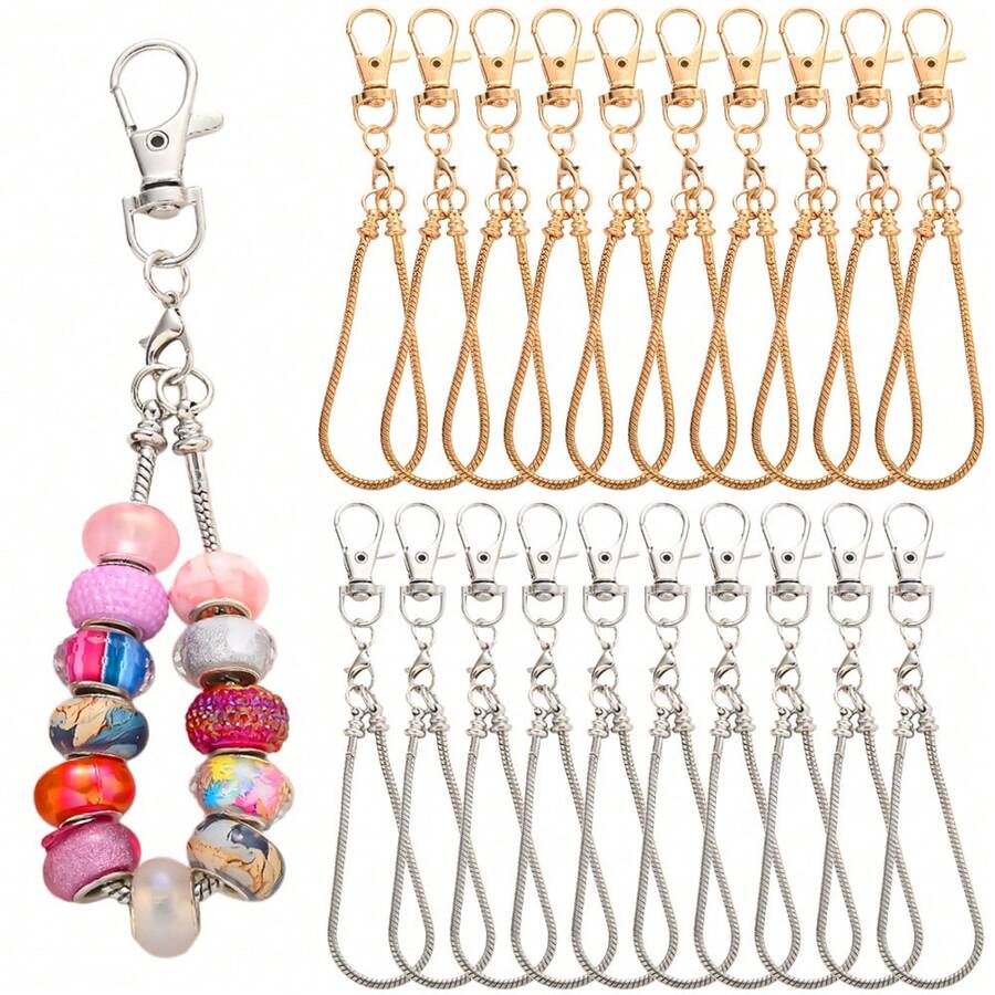 2sets 17+5cm Alloy Lobster Clasp Keychain Snake Chain Beaded Bar Kit, For DIY Jewelry Making Bag Pendant Accessories - Keychain - View 1
