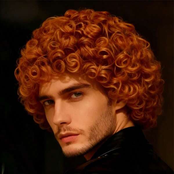Peluca rizada de 8 pulgadas de color naranja neutro con flequillo, diseño de moda esponjoso y suave, adecuada para el uso diario de todos, Halloween, Navidad, cosplay, fiesta, festival de música, versátil y elegante
