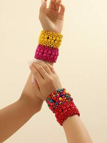 Set Gelang Manik-Manik Kayu Berwarna-warni Gaya Bohemian Vintage Berlebihan Eropa Amerika Afrika - Cantik Sekali - View 1