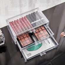 1pc Transparent Acrylic Cosmetic Storage Box, Multi-Layer Storage Box With Drawers, Suitable For Vanity, Lipstick Rack, Vacation Beach, Bathroom And Bedroom Storage, Large Capacity Vanity Tabletop Organizer - Clear - View 6