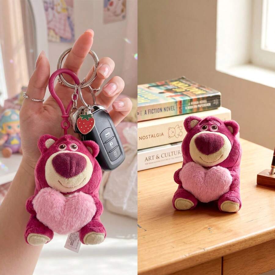 MINISO Disney Lilo & Stitch Plush Keychain Hanging Bag Charm Cute Sad Mascot Keychain - 粉色 - 查看 1