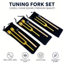 1 st guldfärgat stämgaffelset, finns i 128 Hz, 256 Hz, 528 Hz, med rengöringstrasa, hammare och förvaringsväska - Guld - Visa 2