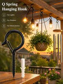 12pcs Q-Shaped Hooks With Clips, Outdoor String Light Hooks, Windproof Screw Hooks For Hanging Outdoor String Lights, Christmas Lights, Plants And Hanging Baskets - One Size Fits All - View 3