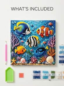 1 Set Ocean Fish Diamond Painting Kit, Colorful Tropical Fish & Coral Reef Crystal Bead Canvas, DIY Underwater Ocean Mosaic Decorative Painting, Suitable For Desktop Display, Bedroom, Living Room & Beach Home Decor, Handmade Craft Project & Creative Gift - Jewelry Making Kit - View 6