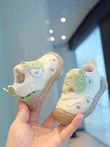 1 Pair Baby Cartoon Hook & Loop Walking Shoes, Non-Slip Soft Sole, Unisex Toddler Casual Shoes, All Season - Green - View 5