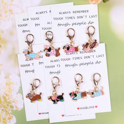 8pcs Fashionable Dachshund Dog Keychain Set With Inspirational Pocket Hug Cards, Pocket Hug Gift Pack. Suitable For Friendship Gifts, Birthday Gifts, Pet Memorials, Christmas Gifts, Thanksgiving Gifts, Party Favors And More.