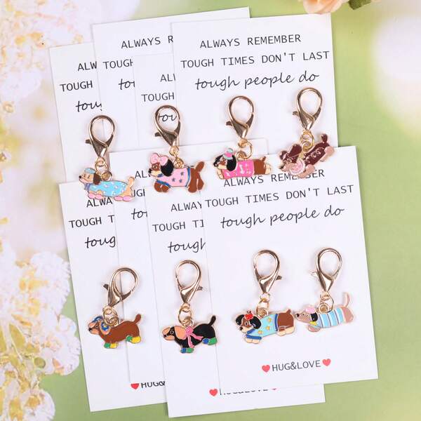 8pcs Fashionable Dachshund Dog Keychain Set With Inspirational Pocket Hug Cards, Pocket Hug Gift Pack. Suitable For Friendship Gifts, Birthday Gifts, Pet Memorials, Christmas Gifts, Thanksgiving Gifts, Party Favors And More.