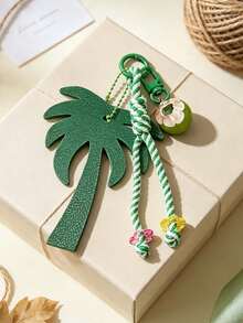 PU Coconut Camel Palm Tree Bag Charm,Woven Lanyard Keychain,Leather Palm Tree Bag Accessory,Fashion Women Handbag Decor Charms,Perfect Holiday Gift - Multicolor - View 6
