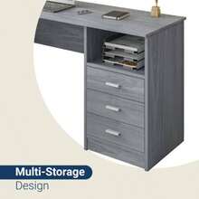 Classic Computer Desk With Multiple Drawers, - Grey + Particle Board - View 5