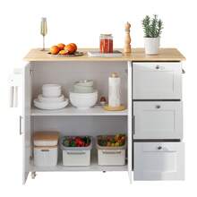 With Storage Adjustable Foldable Kitchen Island White With Storage Adjustable Made Of For Kitchen - 原木色與白色 - 查看 5