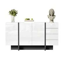 Sideboard Black With Storage With Drawers With Doors Made Of Wood For Dining Room And Living Room - 黑與白 - 查看 2