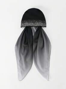 1PC Women's Rhinestone Instant Hijab, New Gradient Hijab Scarf, Fashion Slouchy Hijab Hat, Easy To Wear Casual Versatile For Daily Use - Black Gray-starry Diamond - View 6