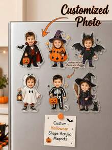 Custom Photo Acrylic Halloween Fridge Magnet Face Picture Refrigerator Magnets Vampire Pumpkin Skeleton Decor Kids Party Gift - Multicolor - View 1