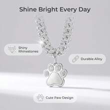 1pc Shiny Rhinestone Metal Cuban Chain Pet Dog Necklace Decoration, Paired With Sparkling Crystal Paw Print Dog ID Tag, Suitable For Female Dogs, Small And Medium-Sized Dogs, Daily Casual, Birthday Gift For Pets - Multicolor - View 4