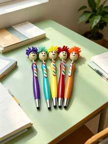 1/4/5pcs Creative Multicolor Cute Smiling Face Plush Head Ballpoint Pens, Personalized Back To School Gift Pens - Multicolor - View 4