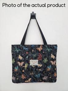Large Capacity Zipper Shoulder Tote Bag, Colorful Butterfly Print, Suitable For Office, School, Commute Or Casual Daily Use - Multicolor - View 8