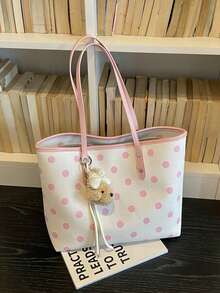 Fashionable Minimalist Houndstooth Pattern Large Capacity Women's Shoulder Tote Bag, Versatile Elegant Shopping Commuting Underarm Bag - Pink - View 6