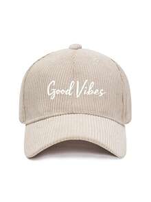 1pc/2pcs Vintage Corduroy Baseball Cap For Women, Printed With "Good Vibes" Letter, Adjustable Strap, Spring/Autumn Street Style Hat - Multicolor - View 15
