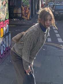 Autumn/Winter Solid Color Loose Button-Front Long Sleeve Women's Cardigan Jacket - Grey - View 8