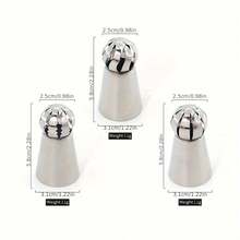 Ball Russian Piping Tips Set, 3 Pieces, Stainless Steel Cake Decorating, Frosting Icing, For Cupcakes, Cake, Cookie - Multicolor - View 2