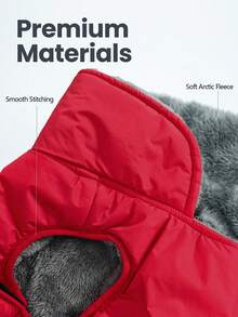 Metglad Dog Winter Padded Coat, Thermal Lined Thickened Pet Cold-Proof Jacket, Foldable Plush Stand Collar, With Hidden Leash Hole And Adjustable Drawstring, Comfortable And Non-Restrictive, Suitable For Large, Medium And Small Dogs For Indoor And Outdoor Use - Red - View 10