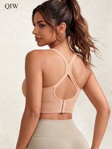 Women's Seamless Wire-Free Sports Bra With Wide Strap, Comfortable And Breathable - Apricot - View 3