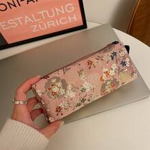 1 hộp bút học sinh jacquard vintage ép kim vàng dung tích lớn, hộp bút đơn giản, túi đựng mỹ phẩm có khóa kéo cầm tay, văn phòng phẩm tinh tế - Mảnh duy nhất - Xem 8