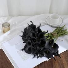 6/12pcs Realistic Black Calla Lily Artificial Flowers, Suitable For Home Decor, Outdoor Garden Decoration, Wreaths, Wedding Arrangement, Tabletop Decoration, Autumn Decor, Teacher Gifts, Halloween - Black - View 5