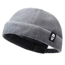 1pc Skull Logo Hat, Washed Distressed Brimless Skull Cap, Solid Color, Suitable For Parties And Outings, Unisex, All Season - A - View 11