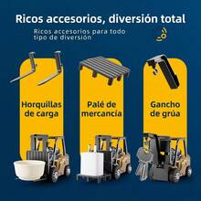 Rechargeable Remote Control And App-Controlled Toy Forklift With Lights, Sounds, Hook, And Trailer, Vehicles - Yellow - View 3