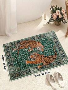 1pc Tiger Stripe Area Rug, Bohemian Style Machine Washable Living Room Carpet, Vintage Soft Dining Room Rug, Non-Slip Wear-Resistant Large Rug, Suitable For Office, Bedroom, Living Room, Entryway Welcome Mat - Green - View 3
