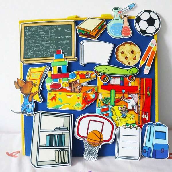 hoojojo Juego de 17 piezas de fieltro para contar historias, tarjetas de fieltro interactivas "Si llevas un ratón a la escuela", juguete educativo para niños, material de enseñanza para el aula, esencial para la vuelta a la escuela, actividad de aprendizaje para el hogar y el aula
