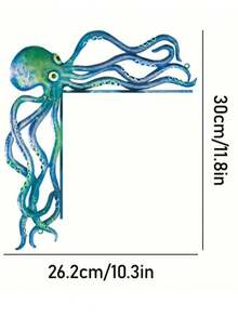 1件趣味章魚木製角落牆飾，彩色漸層木製章魚裝飾，適用於浴室、兒童房、海邊房屋及戶外花園 - 藍色 - 查看 6