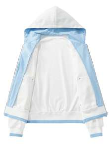 NBCT Women's Solid Color Hooded Zip-Up Jacket, Multi-Color Options, Functional Style Outdoor Loose Fit Versatile Sports Outerwear - White - View 4