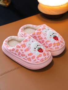 Girls' Cute Cartoon Indoor Bedroom Fuzzy Closed-Toe Slippers, Simple And Fashionable - Pink - View 5