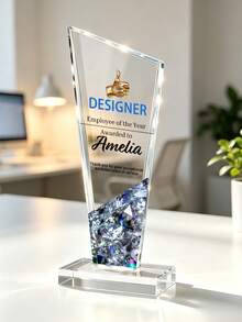 1pc Customized Engraved Trophy Award, Personalized Logo And Text, Employee Recognition Gift, Corporate Ceremony Competition Office Desk Decor, Business Ceremony Sports Competition Prize Decoration - Multicolor - View 5