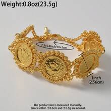 Retro 14K Gold-Plated Copper Lace Circular Double-Sided Badge Bracelet Arabic Style For Women Daily Parties Festivals Wear - Gold - View 7