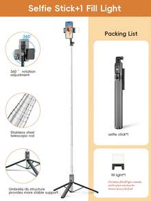 1.7m/70cm Wireless Bluetooth Selfie Stick Tripod With LED Fill Light And Wireless Remote Control, 360° Rotatable Phone Holder, Compatible With IPhone, Android Smartphones Suitable For Travel, Selfie And Live Streaming - Multicolor - View 14