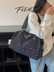 1件新款女式時尚旅行包，波點蝴蝶結清新百搭優雅熱門，適合短途旅行與健身，大容量精緻包 - 黑色 - 查看 5