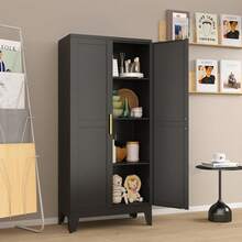Metal Storage Cabinet With 2 Doors And 3 Adjustable Shelves, Black Kitchen Pantry For Food, Utility Cabinet For Laundry Room, Cupboard - Black - View 9